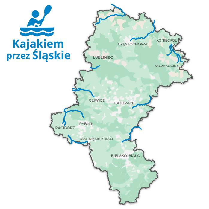 Mapa szlaków kajakowych w Śląskim